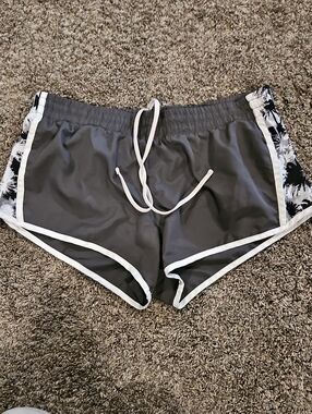 SO Gray Athletic Drawstring Shorts with White Trim